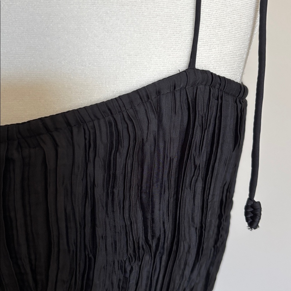Ulla Johnson Orla Plisse sz 6 in Noir Black spaghetti tie strap Crinkle Dress - Picture 8 of 11